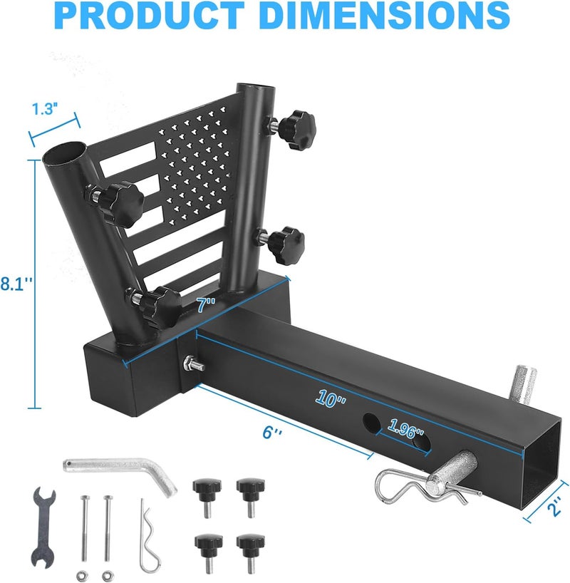 Sidasu Hitch Flag Pole Holder, Quick Release Flag Pole Hitch Mounts, Heavy Duty Flag Pole Holder for Trucks, Trailers, Pickups, Cars, Compatible with 2" Hitch Receiver - Image 3